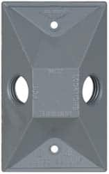 Cooper Crouse-Hinds - 2 Outlet, 1/2" Hole Diam, Powder Coat Finish, Rectangle Noncorrosive Weatherproof Box Cover - 4-5/8" Long x 2-7/8" Wide x 1-1/16" High, Wet Locations, Aluminum, UL Listed - Americas Industrial Supply