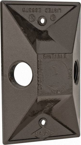 Cooper Crouse-Hinds - 2 Outlet, 1/2" Hole Diam, Powder Coat Finish, Rectangle Noncorrosive Weatherproof Box Cover - 4-5/8" Long x 2-7/8" Wide x 1-1/16" High, Wet Locations, Aluminum, UL Listed - Americas Industrial Supply