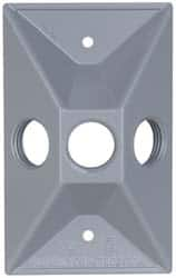 Cooper Crouse-Hinds - 3 Outlet, 1/2" Hole Diam, Powder Coat Finish, Rectangle Noncorrosive Weatherproof Box Cover - 4-5/8" Long x 2-7/8" Wide x 1-1/16" High, Wet Locations, Aluminum, UL Listed - Americas Industrial Supply