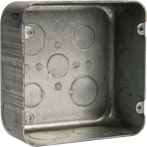 Cooper Crouse-Hinds - 1 Gang, (13) 1, 1/2 & 3/4" Knockouts, Steel Square Outlet Box - 4-11/16" Overall Height x 4-11/16" Overall Width x 2-1/8" Overall Depth - Americas Industrial Supply