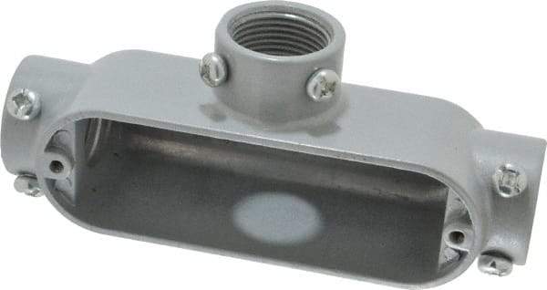 Cooper Crouse-Hinds - Form 5, T Body, 3/4" Trade, EMT, IMC, Rigid Aluminum Conduit Body - Rectangle, 5.4" OAL, 7.3 cc Capacity, Gray - Americas Industrial Supply