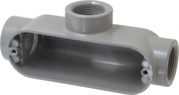 Cooper Crouse-Hinds - Form 5, T Body, 1-1/4" Trade, IMC, Rigid Aluminum Conduit Body - Oval/Rectangle, 8.45" OAL, 33.1 cc Capacity, Silver - Americas Industrial Supply