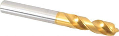 OSG - 31/64" 120° Spiral Flute Vanadium High Speed Steel Screw Machine Drill Bit - TiN Finish, Right Hand Cut, 51mm Flute Length, 108mm OAL, Faceted Point, Straight Shank - Americas Industrial Supply