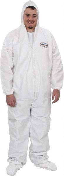KleenGuard - Size 4XL Film Laminate General Purpose Coveralls - White, Zipper Closure, Elastic Cuffs, with Boots, Serged Seams - Americas Industrial Supply