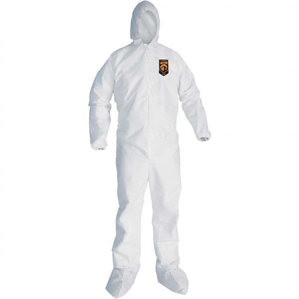 KleenGuard - Size M SMS General Purpose Coveralls - White, Zipper Closure, Elastic Cuffs, with Boots, Serged Seams - Americas Industrial Supply
