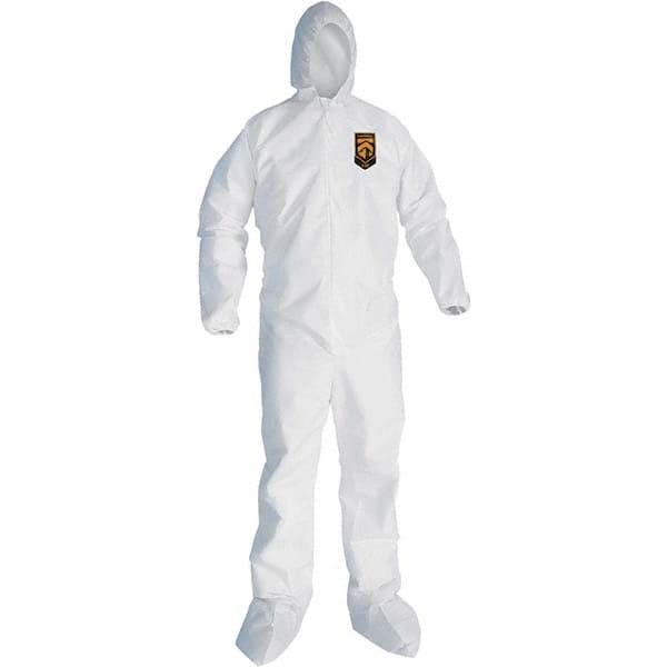 KleenGuard - Size 2XL SMS General Purpose Coveralls - White, Zipper Closure, Elastic Cuffs, with Boots, Serged Seams - Americas Industrial Supply