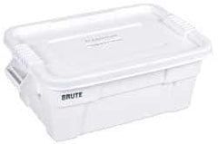 Rubbermaid - 14 Gal, 400 Lb Load Capacity White Polypropylene Tote Container - Nesting, 27.9" Long x 16-1/2" Wide x 10.7" High, Lid Included - Americas Industrial Supply