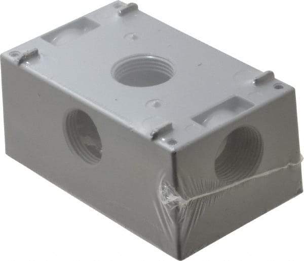 Cooper Crouse-Hinds - 1 Gang, (5) 3/4" Knockouts, Aluminum Rectangle Outlet Box - 4-9/16" Overall Height x 2-7/8" Overall Width x 2" Overall Depth, Weather Resistant - Americas Industrial Supply