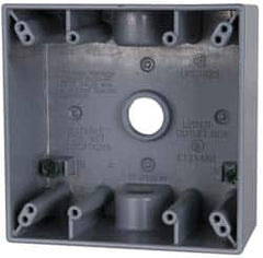 Cooper Crouse-Hinds - 2 Gang, (3) 1/2" Knockouts, Aluminum Rectangle Outlet Box - 4-9/16" Overall Height x 4-5/8" Overall Width x 2-1/16" Overall Depth, Weather Resistant - Americas Industrial Supply