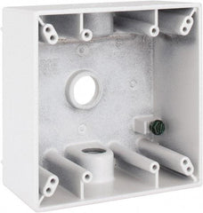 Cooper Crouse-Hinds - 2 Gang, (3) 1/2" Knockouts, Aluminum Rectangle Outlet Box - 4-9/16" Overall Height x 4-5/8" Overall Width x 2-1/16" Overall Depth, Weather Resistant - Americas Industrial Supply