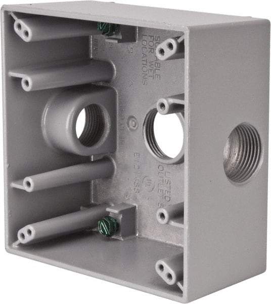 Cooper Crouse-Hinds - 2 Gang, (3) 3/4" Knockouts, Aluminum Rectangle Outlet Box - 4-9/16" Overall Height x 4-5/8" Overall Width x 2-1/16" Overall Depth, Weather Resistant - Americas Industrial Supply