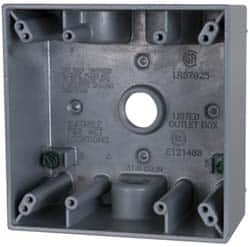 Cooper Crouse-Hinds - 2 Gang, (4) 1/2" Knockouts, Aluminum Rectangle Outlet Box - 4-9/16" Overall Height x 4-5/8" Overall Width x 2-1/16" Overall Depth, Weather Resistant - Americas Industrial Supply