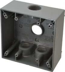 Cooper Crouse-Hinds - 2 Gang, (4) 3/4" Knockouts, Aluminum Rectangle Outlet Box - 4-9/16" Overall Height x 4-5/8" Overall Width x 2-1/16" Overall Depth, Weather Resistant - Americas Industrial Supply