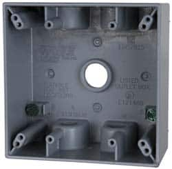 Cooper Crouse-Hinds - 2 Gang, (5) 1/2" Knockouts, Aluminum Rectangle Outlet Box - 4-9/16" Overall Height x 4-5/8" Overall Width x 2-1/16" Overall Depth, Weather Resistant - Americas Industrial Supply