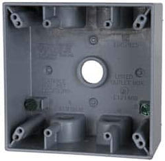 Cooper Crouse-Hinds - 2 Gang, (5) 1/2" Knockouts, Aluminum Rectangle Outlet Box - 4-9/16" Overall Height x 4-5/8" Overall Width x 2-1/16" Overall Depth, Weather Resistant - Americas Industrial Supply