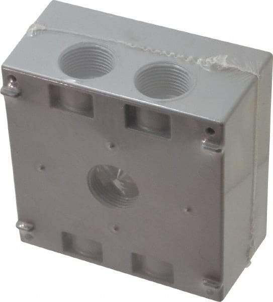 Cooper Crouse-Hinds - 2 Gang, (5) 3/4" Knockouts, Aluminum Rectangle Outlet Box - 4-9/16" Overall Height x 4-5/8" Overall Width x 2-1/16" Overall Depth, Weather Resistant - Americas Industrial Supply