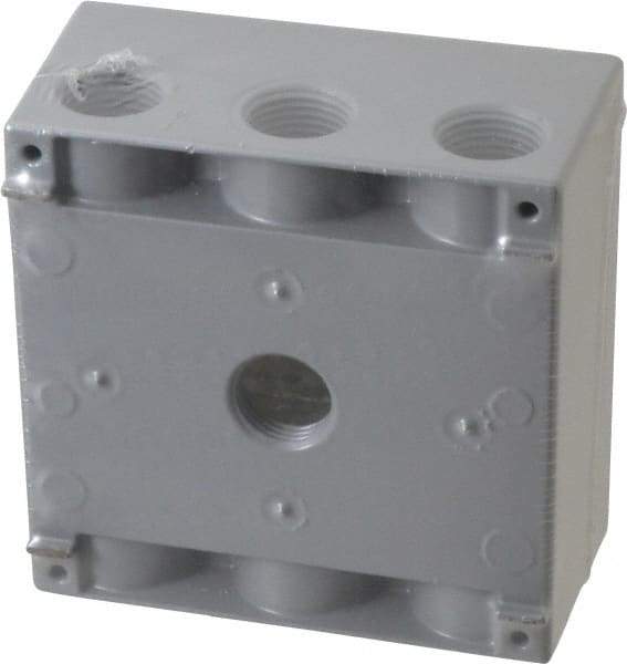 Cooper Crouse-Hinds - 2 Gang, (7) 1/2" Knockouts, Aluminum Rectangle Outlet Box - 4-9/16" Overall Height x 4-5/8" Overall Width x 2-1/16" Overall Depth, Weather Resistant - Americas Industrial Supply