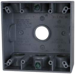 Cooper Crouse-Hinds - 2 Gang, (7) 3/4" Knockouts, Aluminum Rectangle Outlet Box - 4-9/16" Overall Height x 4-5/8" Overall Width x 2-1/16" Overall Depth, Weather Resistant - Americas Industrial Supply