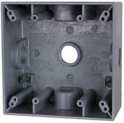 Cooper Crouse-Hinds - 2 Gang, (5) 1/2" Knockouts, Aluminum Rectangle Outlet Box - 4-9/16" Overall Height x 4-5/8" Overall Width x 2-1/16" Overall Depth, Weather Resistant - Americas Industrial Supply