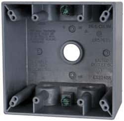 Cooper Crouse-Hinds - 2 Gang, (5) 1/2" Knockouts, Aluminum Square Outlet Box - 4-1/2" Overall Height x 4-1/2" Overall Width x 2-21/32" Overall Depth, Weather Resistant - Americas Industrial Supply