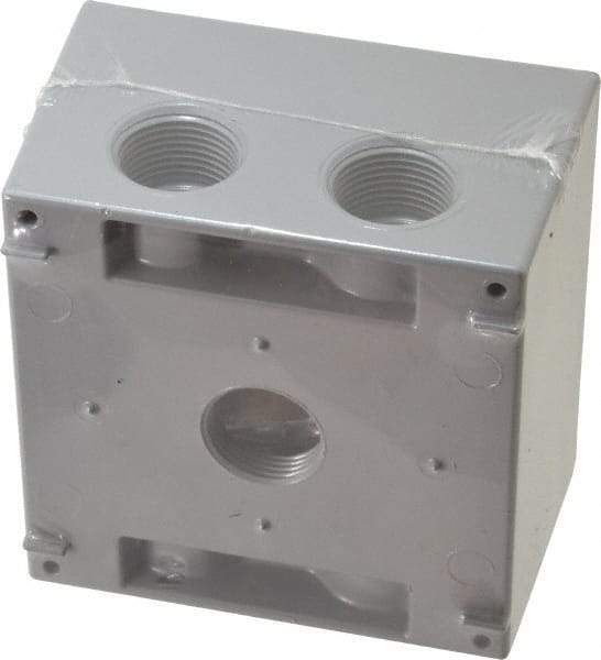 Cooper Crouse-Hinds - 2 Gang, (5) 3/4" Knockouts, Aluminum Square Outlet Box - 4-1/2" Overall Height x 4-1/2" Overall Width x 2-21/32" Overall Depth, Weather Resistant - Americas Industrial Supply