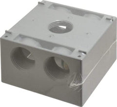 Cooper Crouse-Hinds - 2 Gang, (5) 1" Knockouts, Aluminum Square Outlet Box - 4-1/2" Overall Height x 4-1/2" Overall Width x 2-21/32" Overall Depth, Weather Resistant - Americas Industrial Supply