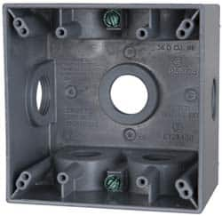 Cooper Crouse-Hinds - 2 Gang, (7) 3/4" Knockouts, Aluminum Square Outlet Box - 4-1/2" Overall Height x 4-1/2" Overall Width x 2-21/32" Overall Depth, Weather Resistant - Americas Industrial Supply