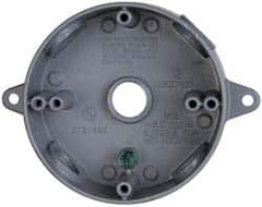 Cooper Crouse-Hinds - 1 Gang, (4) 1/2" Knockouts, Aluminum Round Outlet Box - 4-1/8" Overall Height x 4" Overall Width x 1-5/8" Overall Depth, Weather Resistant - Americas Industrial Supply