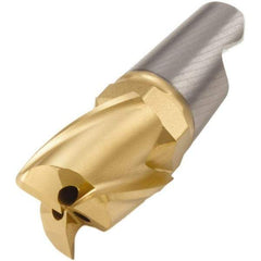 Seco - MM16 M06 Grade F40M Carbide End Milling Tip Insert - TiAlN/TiN Finish, 3 Flutes, 0.63" Cutting Diam, 0.758" Depth of Cut, 0.965" Extension, 0.236" Cnr Rad - Americas Industrial Supply