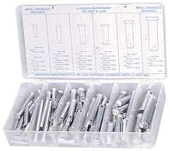 Precision Brand - 83 Piece, 3/16 to 1/2" Pin Diam, Clevis Pin Assortment - 1 to 2" Long, Steel, Zinc Plated - Americas Industrial Supply