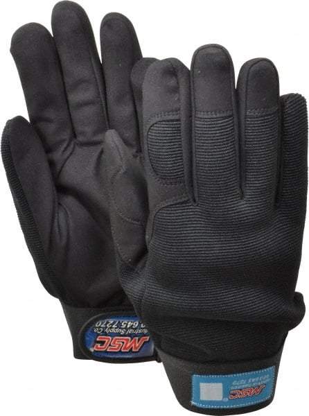 MSC - Size L (9) Amara Work Gloves - For Mechanic's & Lifting, Uncoated, Hook & Loop Cuff, Full Fingered, Black, Paired - Americas Industrial Supply