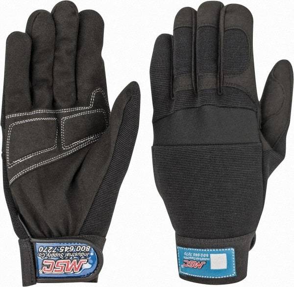 MSC - Size M (8) Amara with Padding Anti-Vibration/Impact Protection Work Gloves - For Mechanic's & Lifting, Uncoated, Hook & Loop Cuff, Full Fingered, Black, Paired - Americas Industrial Supply