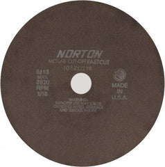 Norton - 10" 90 Grit Aluminum Oxide Cutoff Wheel - 1/16" Thick, 1-1/4" Arbor, 3,820 Max RPM, Use with Angle Grinders - Americas Industrial Supply
