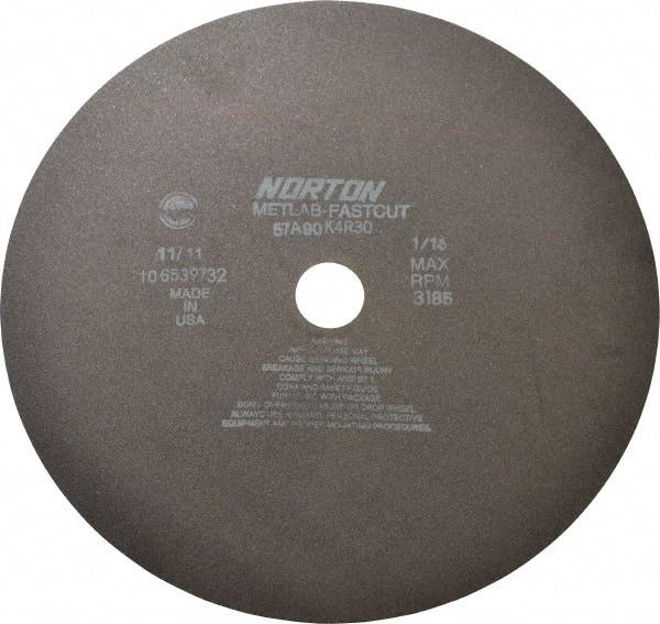 Norton - 12" 90 Grit Aluminum Oxide Cutoff Wheel - 1/16" Thick, 1-1/4" Arbor, 3,185 Max RPM, Use with Angle Grinders - Americas Industrial Supply