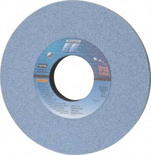 Norton - 10" Diam x 3" Hole x 1" Thick, G Hardness, 46 Grit Surface Grinding Wheel - Ceramic, Type 1, Coarse Grade, 2,485 Max RPM, Vitrified Bond, No Recess - Americas Industrial Supply