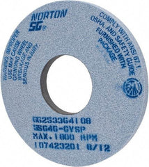 Norton - 14" Diam x 5" Hole x 1" Thick, G Hardness, 46 Grit Surface Grinding Wheel - Ceramic, Type 1, Coarse Grade, 1,800 Max RPM, Vitrified Bond, No Recess - Americas Industrial Supply