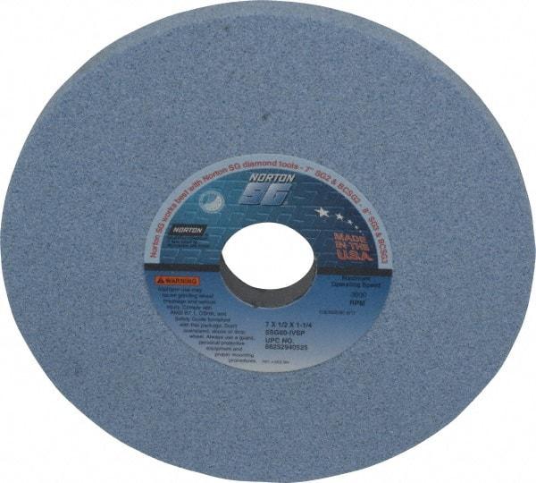 Norton - 7" Diam x 1-1/4" Hole x 1/2" Thick, I Hardness, 60 Grit Surface Grinding Wheel - Ceramic, Type 1, Medium Grade, 3,600 Max RPM, Vitrified Bond, No Recess - Americas Industrial Supply