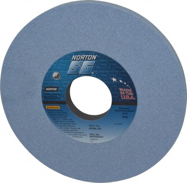 Norton - 12" Diam x 3" Hole x 1" Thick, J Hardness, 46 Grit Surface Grinding Wheel - Ceramic, Type 1, Coarse Grade, 2,070 Max RPM, Vitrified Bond, No Recess - Americas Industrial Supply