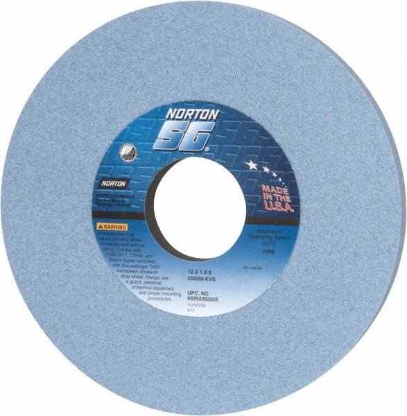 Norton - 12" Diam x 3" Hole x 1" Thick, K Hardness, 60 Grit Surface Grinding Wheel - Ceramic, Type 1, Medium Grade, 2,070 Max RPM, Vitrified Bond, No Recess - Americas Industrial Supply