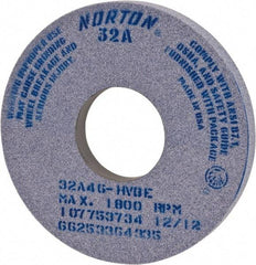 Norton - 14" Diam x 5" Hole x 1" Thick, I Hardness, 46 Grit Surface Grinding Wheel - Ceramic, Type 1, Coarse Grade, 1,800 Max RPM, Vitrified Bond, No Recess - Americas Industrial Supply