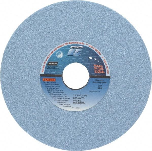 Norton - 7" Diam x 1-1/4" Hole x 1/2" Thick, J Hardness, 46 Grit Surface Grinding Wheel - Ceramic, Type 1, Coarse Grade, 3,600 Max RPM, Vitrified Bond, No Recess - Americas Industrial Supply