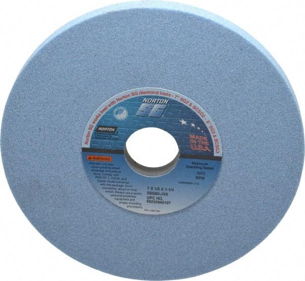 Norton - 7" Diam x 1-1/4" Hole x 1/2" Thick, J Hardness, 60 Grit Surface Grinding Wheel - Ceramic, Type 1, Medium Grade, 3,600 Max RPM, Vitrified Bond, No Recess - Americas Industrial Supply