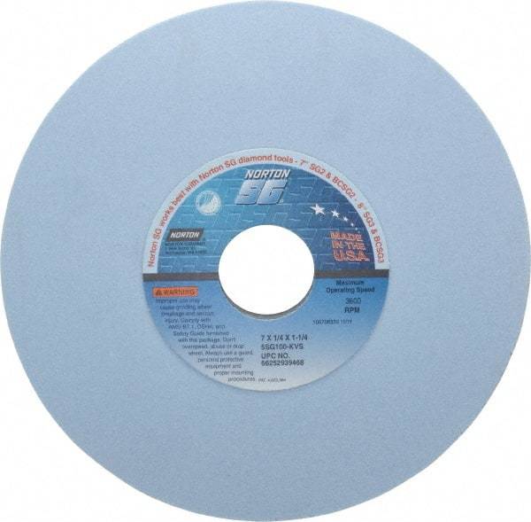 Norton - 7" Diam x 1-1/4" Hole x 1/4" Thick, K Hardness, 100 Grit Surface Grinding Wheel - Ceramic, Type 1, Fine Grade, 3,600 Max RPM, Vitrified Bond, No Recess - Americas Industrial Supply