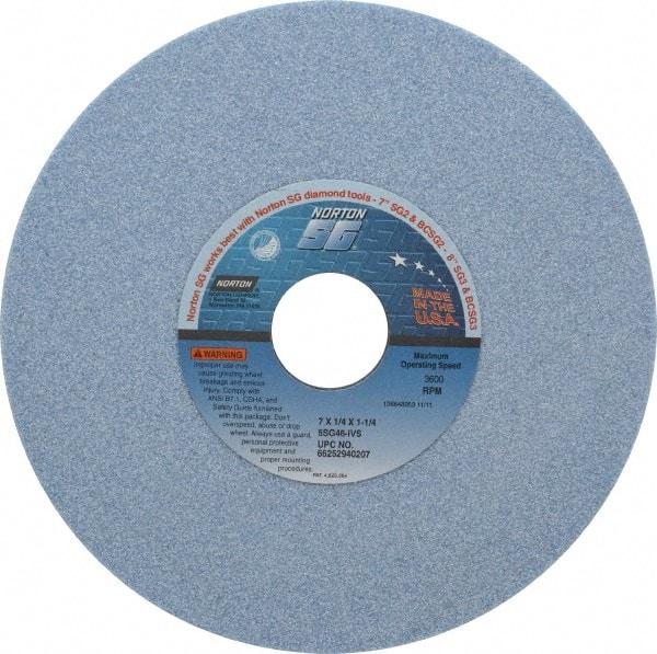 Norton - 7" Diam x 1-1/4" Hole x 1/4" Thick, I Hardness, 46 Grit Surface Grinding Wheel - Ceramic, Type 1, Coarse Grade, 3,600 Max RPM, Vitrified Bond, No Recess - Americas Industrial Supply