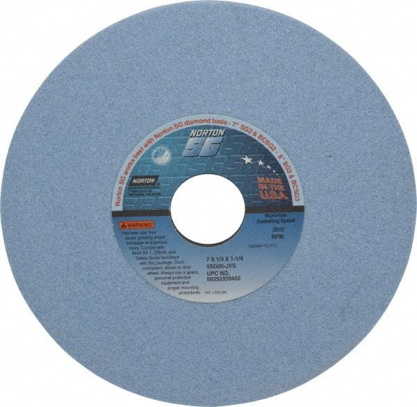 Norton - 7" Diam x 1-1/4" Hole x 1/4" Thick, J Hardness, 60 Grit Surface Grinding Wheel - Ceramic, Type 1, Medium Grade, 3,600 Max RPM, Vitrified Bond, No Recess - Americas Industrial Supply