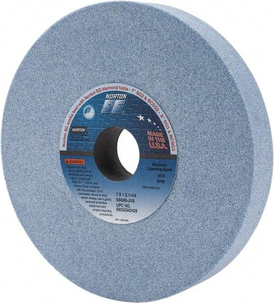 Norton - 7" Diam x 1-1/4" Hole x 1" Thick, J Hardness, 60 Grit Surface Grinding Wheel - Ceramic, Type 1, Medium Grade, 3,600 Max RPM, Vitrified Bond, No Recess - Americas Industrial Supply