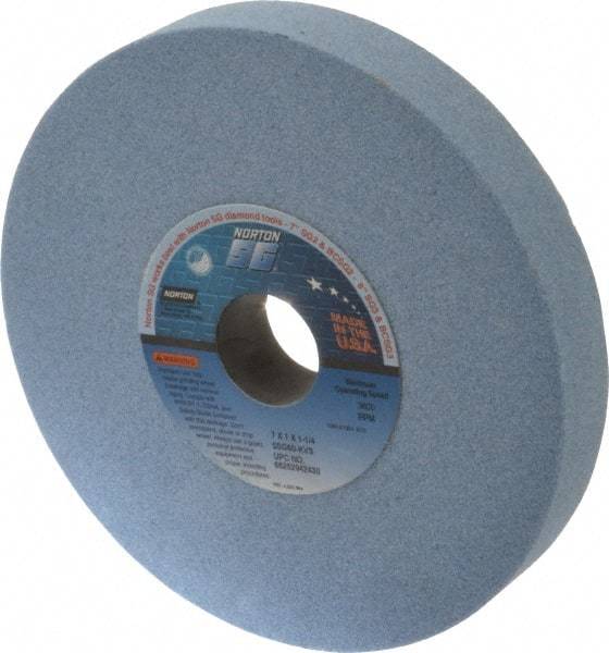 Norton - 7" Diam x 1-1/4" Hole x 1" Thick, K Hardness, 60 Grit Surface Grinding Wheel - Ceramic, Type 1, Medium Grade, 3,600 Max RPM, Vitrified Bond, No Recess - Americas Industrial Supply