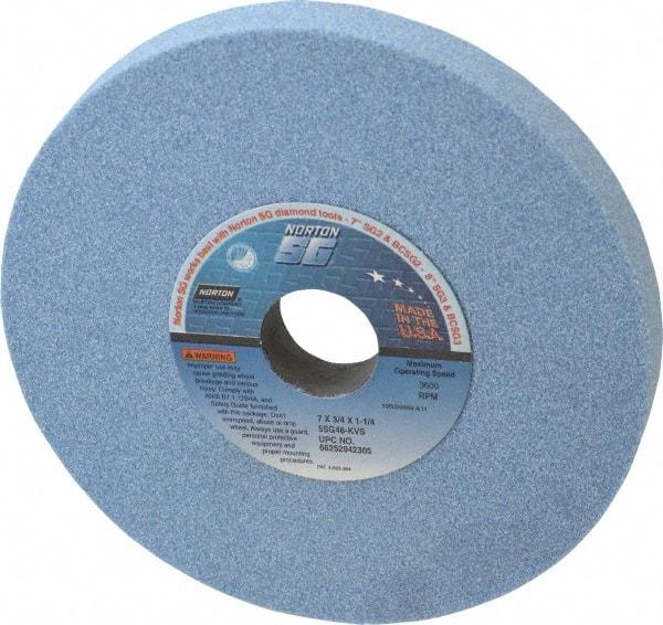 Norton - 7" Diam x 1-1/4" Hole x 3/4" Thick, K Hardness, 46 Grit Surface Grinding Wheel - Ceramic, Type 1, Coarse Grade, 3,600 Max RPM, Vitrified Bond, No Recess - Americas Industrial Supply