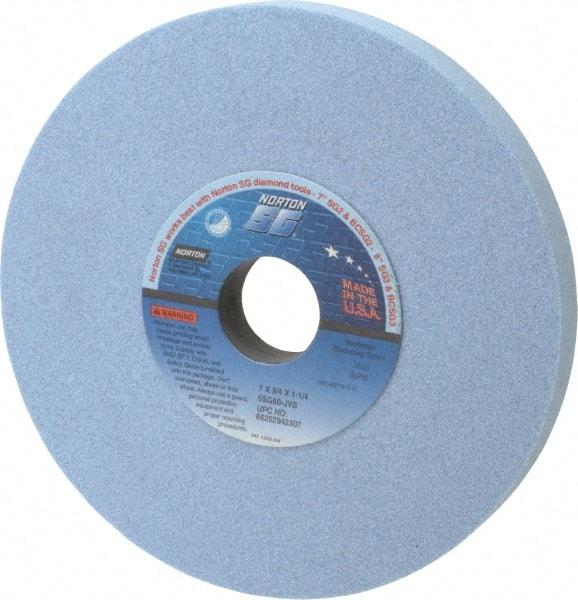 Norton - 7" Diam x 1-1/4" Hole x 3/4" Thick, J Hardness, 60 Grit Surface Grinding Wheel - Ceramic, Type 1, Medium Grade, 3,600 Max RPM, Vitrified Bond, No Recess - Americas Industrial Supply