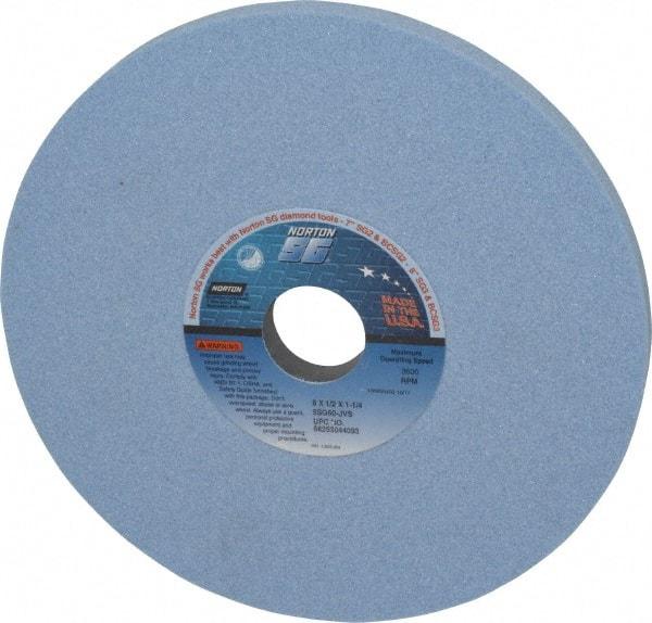 Norton - 8" Diam x 1-1/4" Hole x 1/2" Thick, J Hardness, 60 Grit Surface Grinding Wheel - Ceramic, Type 1, Medium Grade, 3,600 Max RPM, Vitrified Bond, No Recess - Americas Industrial Supply